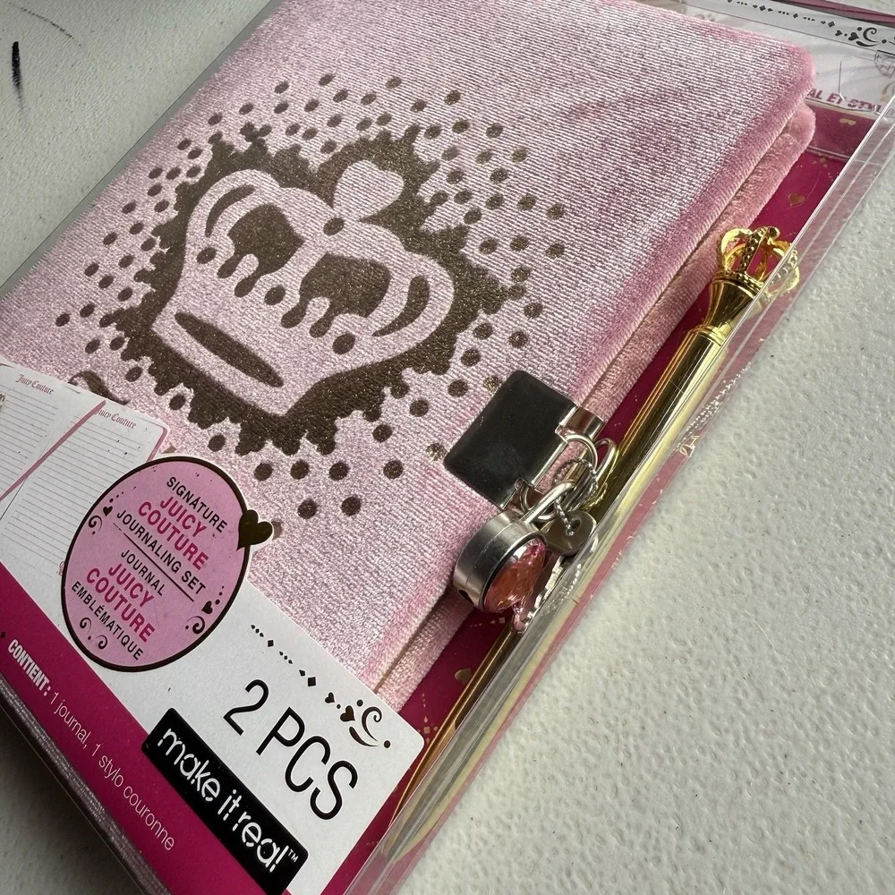 Make It Real Juicy Couture Velvet Locking Journal Set Crown Pen - Y2K Room Decor